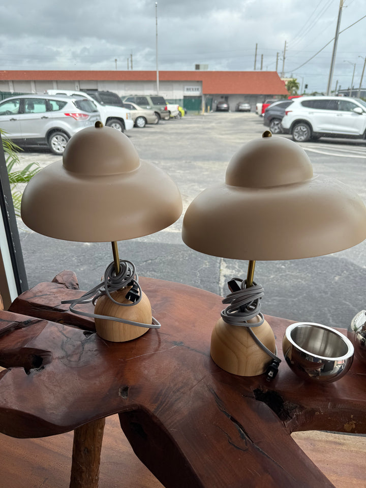 Pr Wood Dome lamps