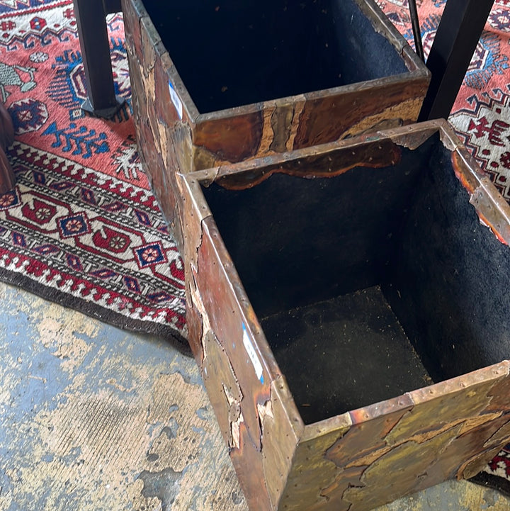 Vintage Boho Hand Hammered Copper and Brass Patchwork Planter Box