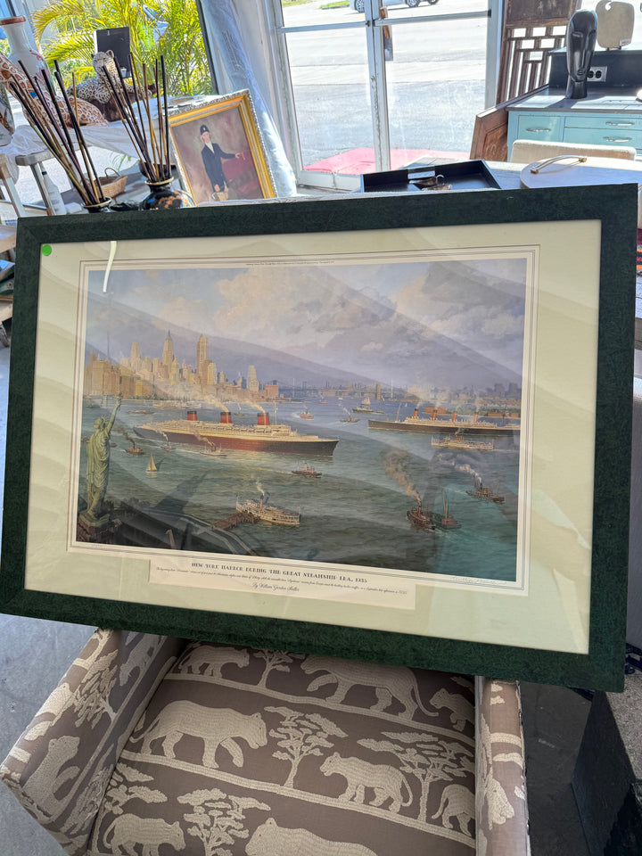 NY harbor steam boat print