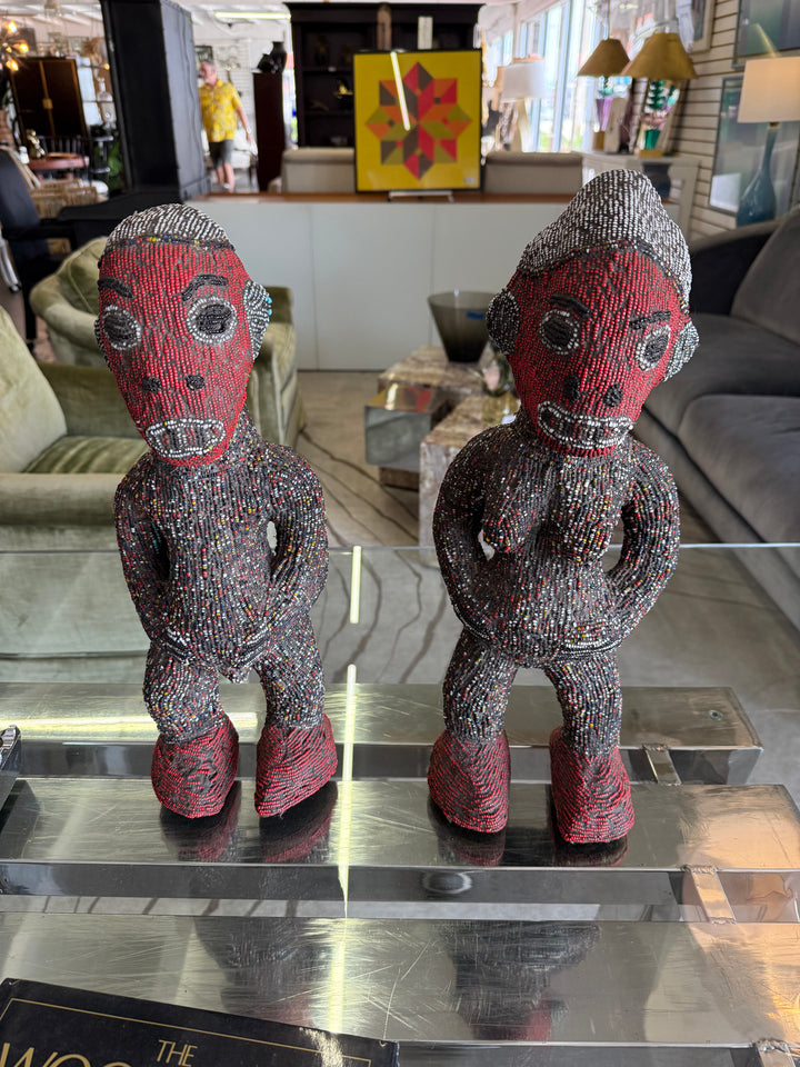 Pr of Bamileke beaded figures from Cameroon
