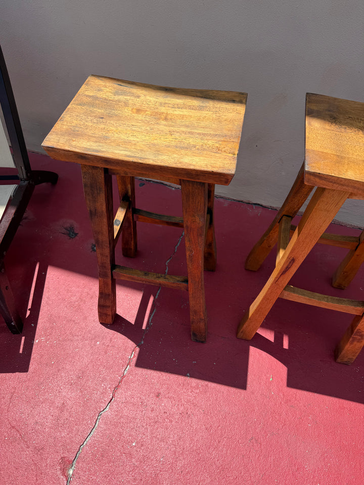 Pr Solid hand carved wood stools