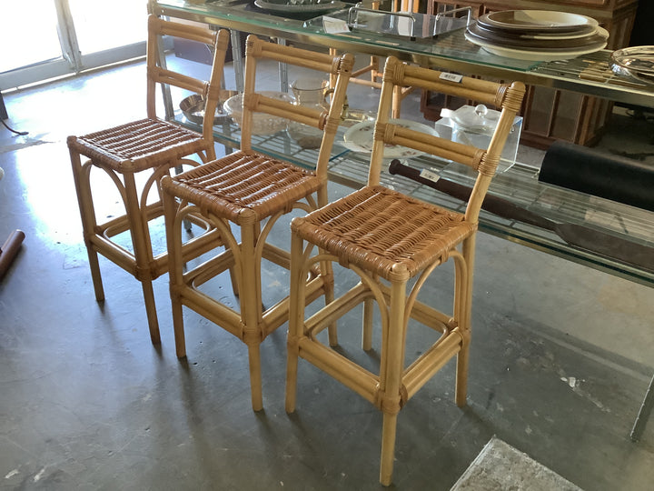 Set/3 rattan counter stools