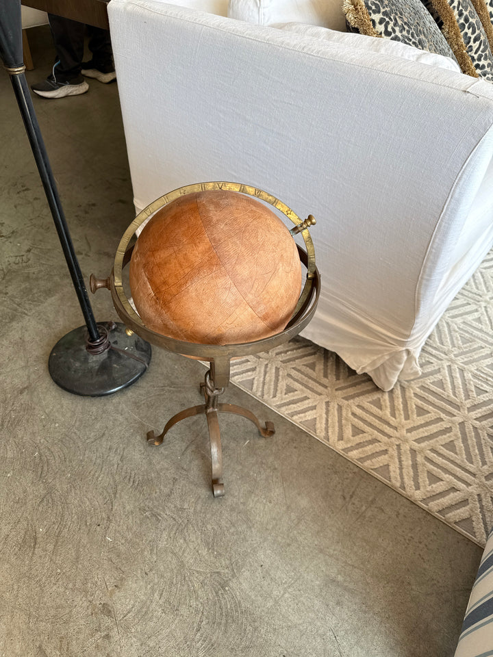 Vintage brass and leather globe