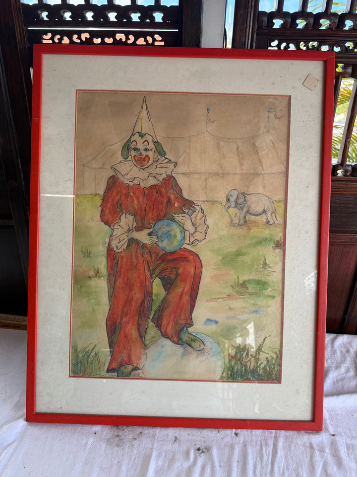 Vintage painted Clown Circus picture