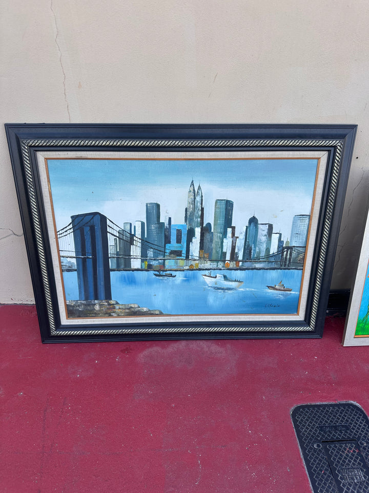 Signed NYC harbor art