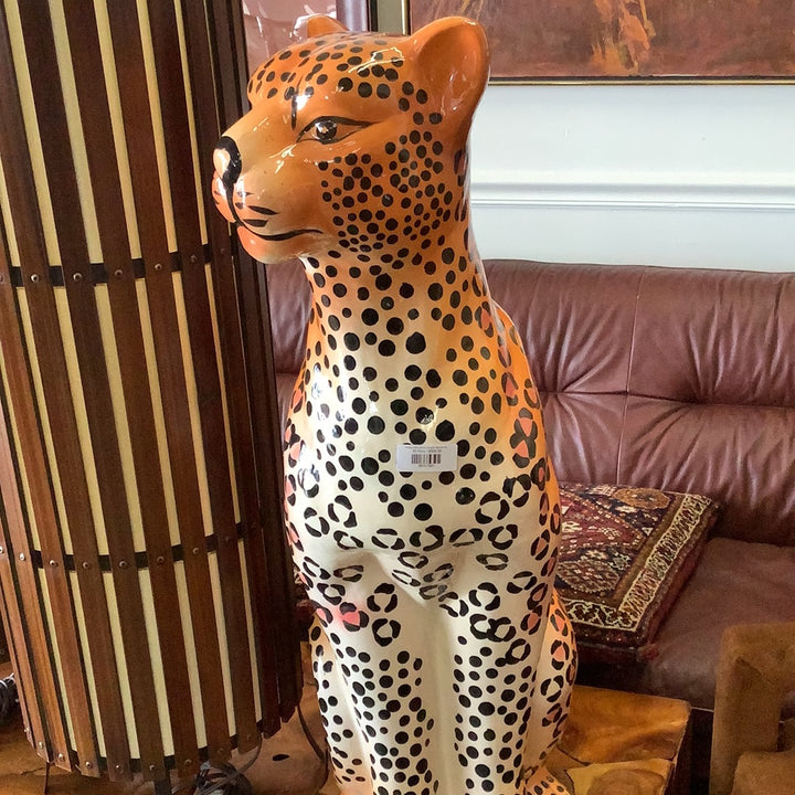Vintage Boho Glazed Ceramic Hand Painted Cheetah