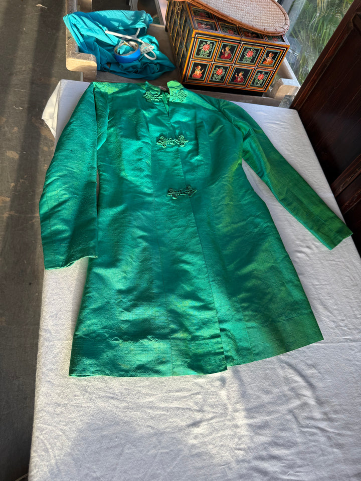 3pc Green silk Asian dress set