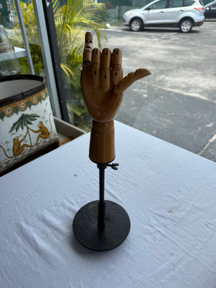 Wood articulated hand on stand
