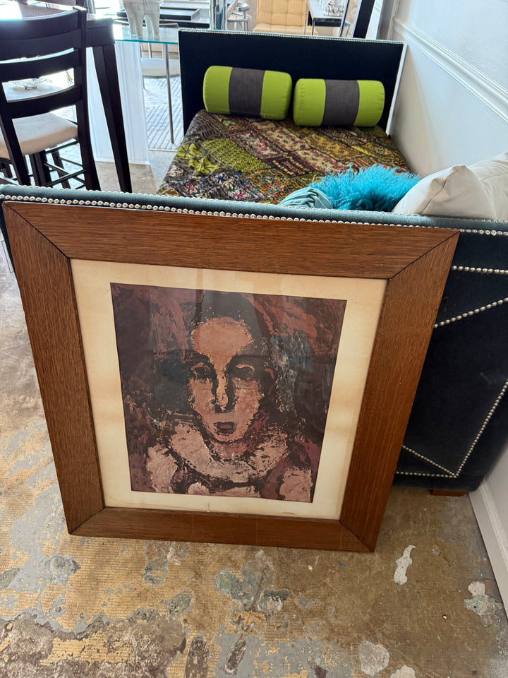 Vintage Clown print with antique wood frame