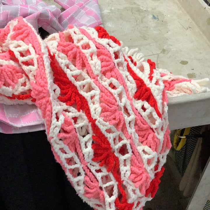 Pink, white and red crochet