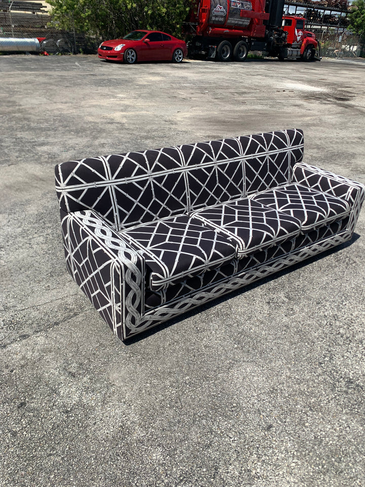 Fretwork Upholstery B/W sofa