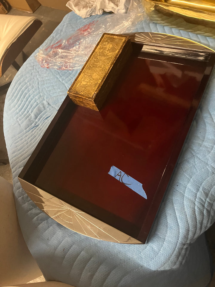 wood tray w silver handles