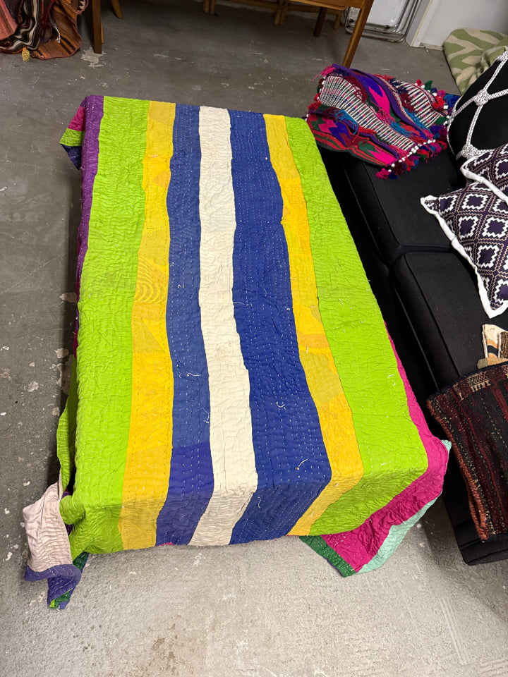 Blue yellow stripe rug