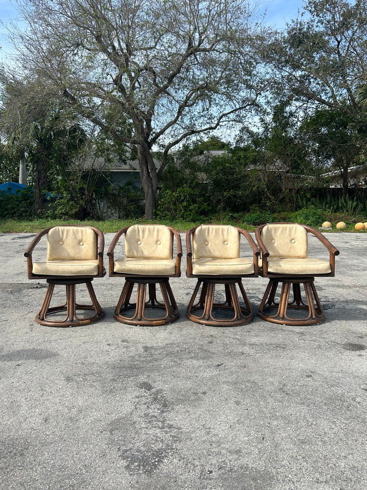 Set/4 Bamboo Swivel Dining Chairs