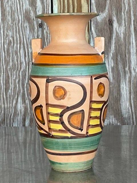 Hand painted green and yellow vase