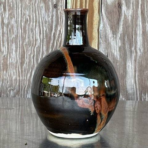 Black and brown glazed ceramic vase