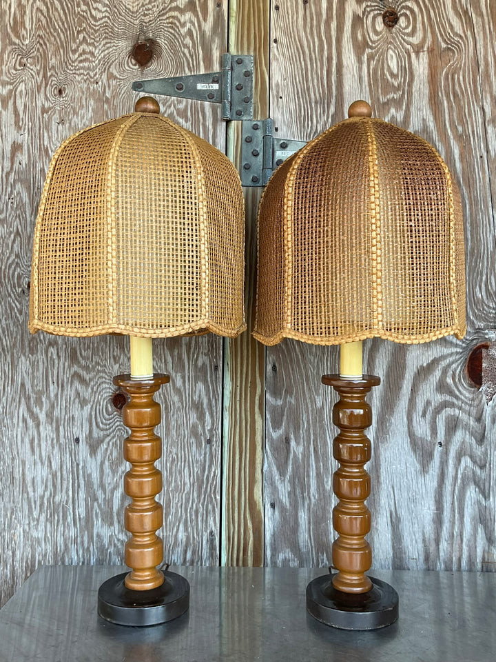 Pair of rattan Dome table lamps