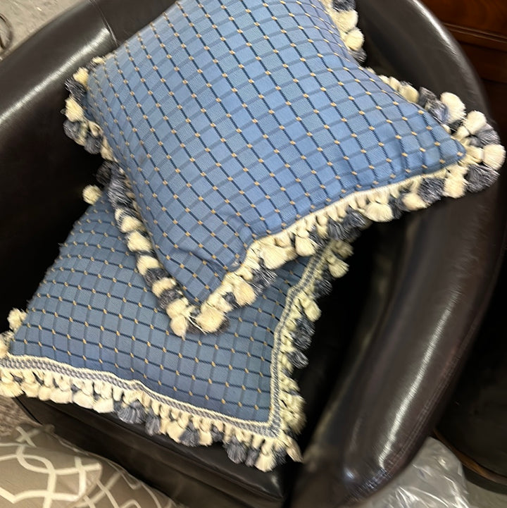 Pr Blue Fringe pillows
