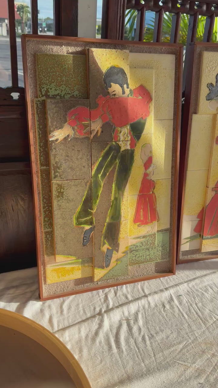 Pr of Tile puzzle Flamenco dancers signed