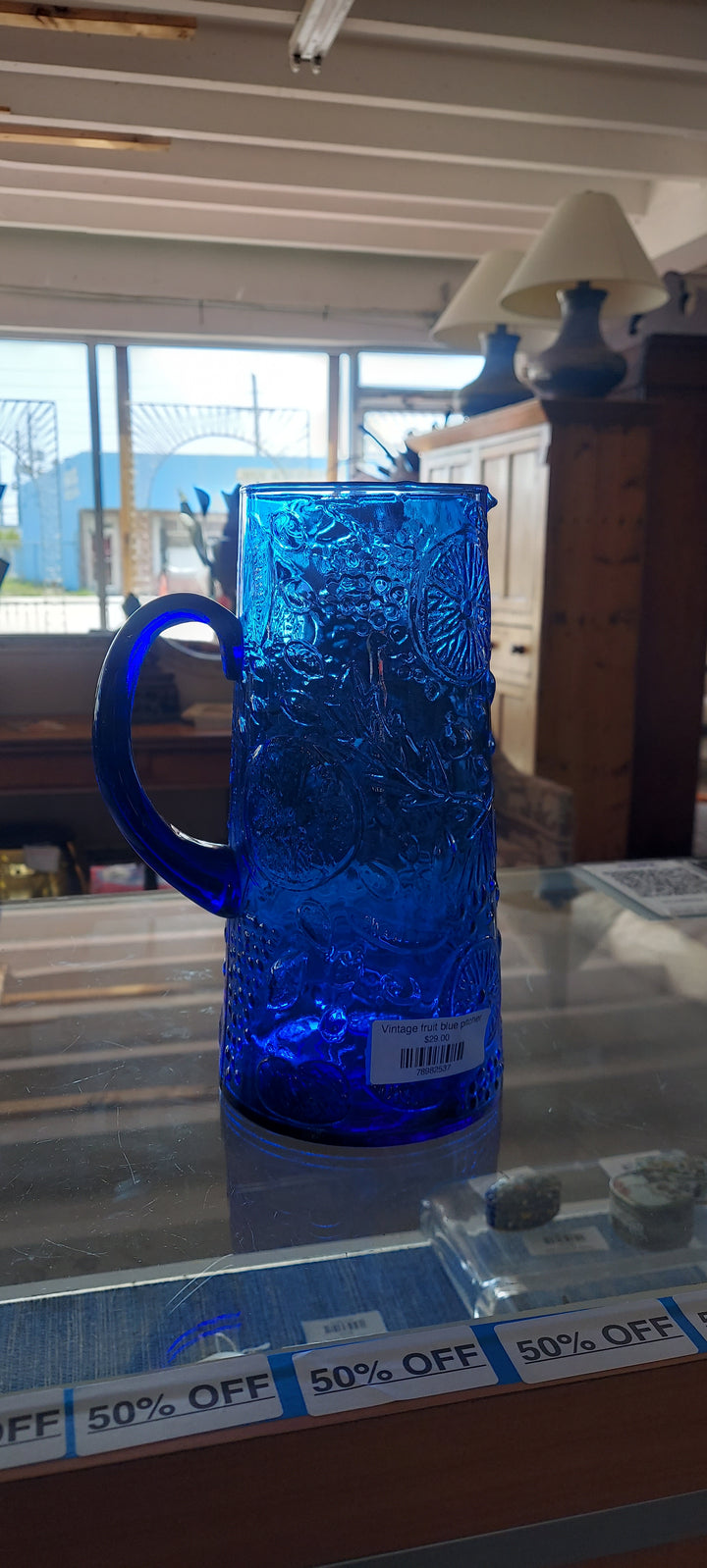 Vintage fruit blue pitcher