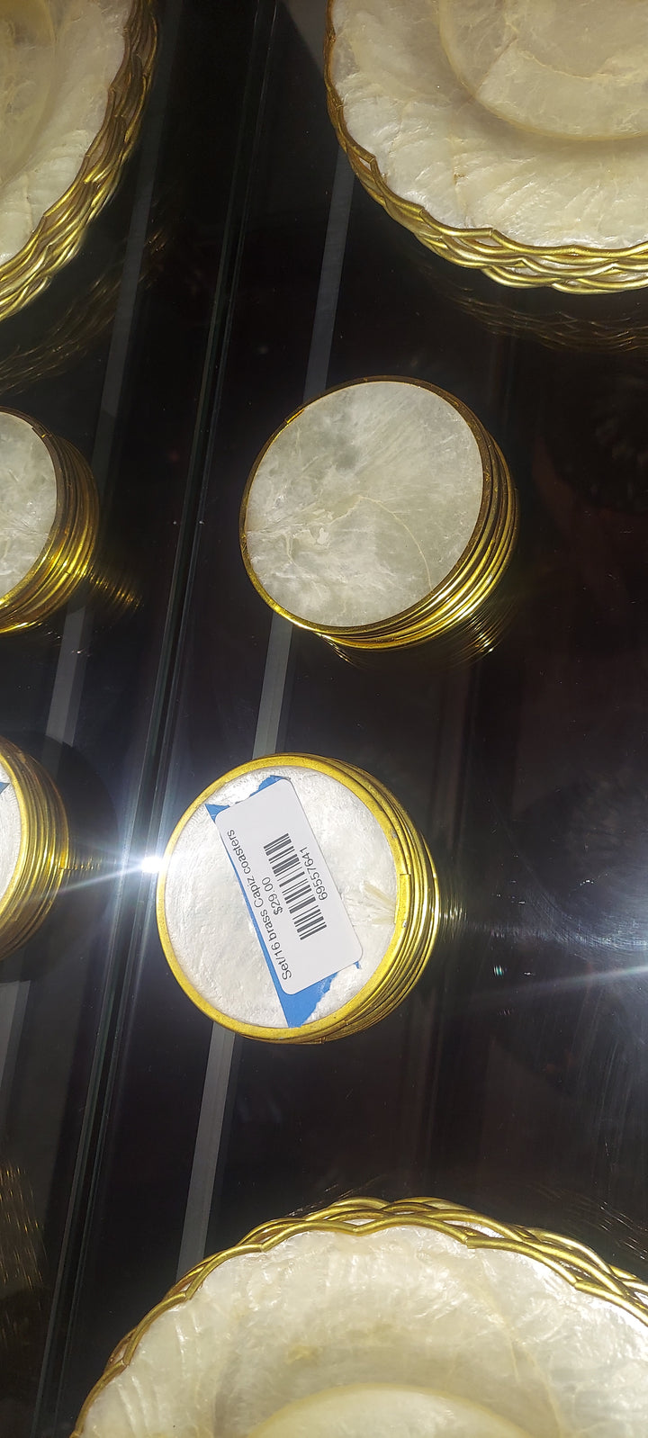 Set/16 brass Capiz coasters