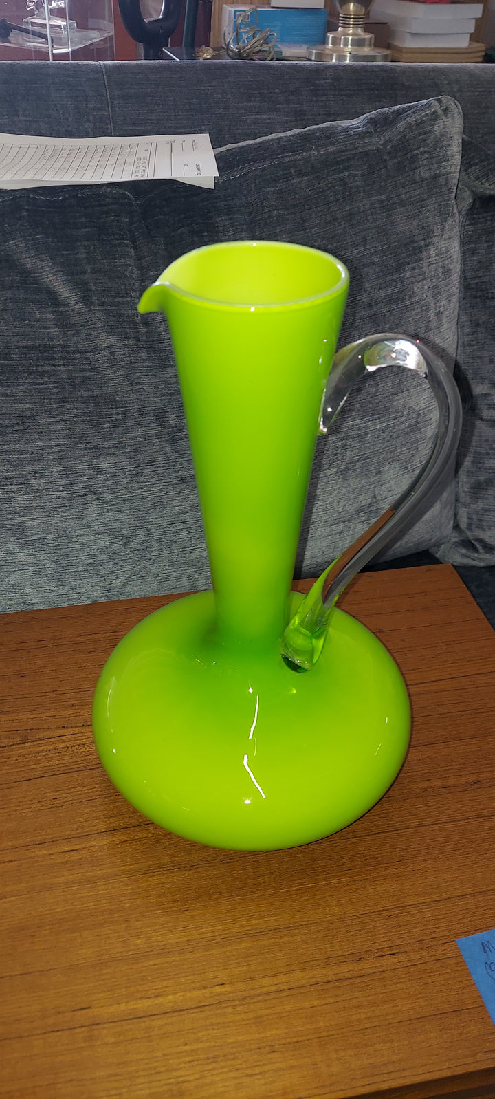 LG. Green glass pitcher