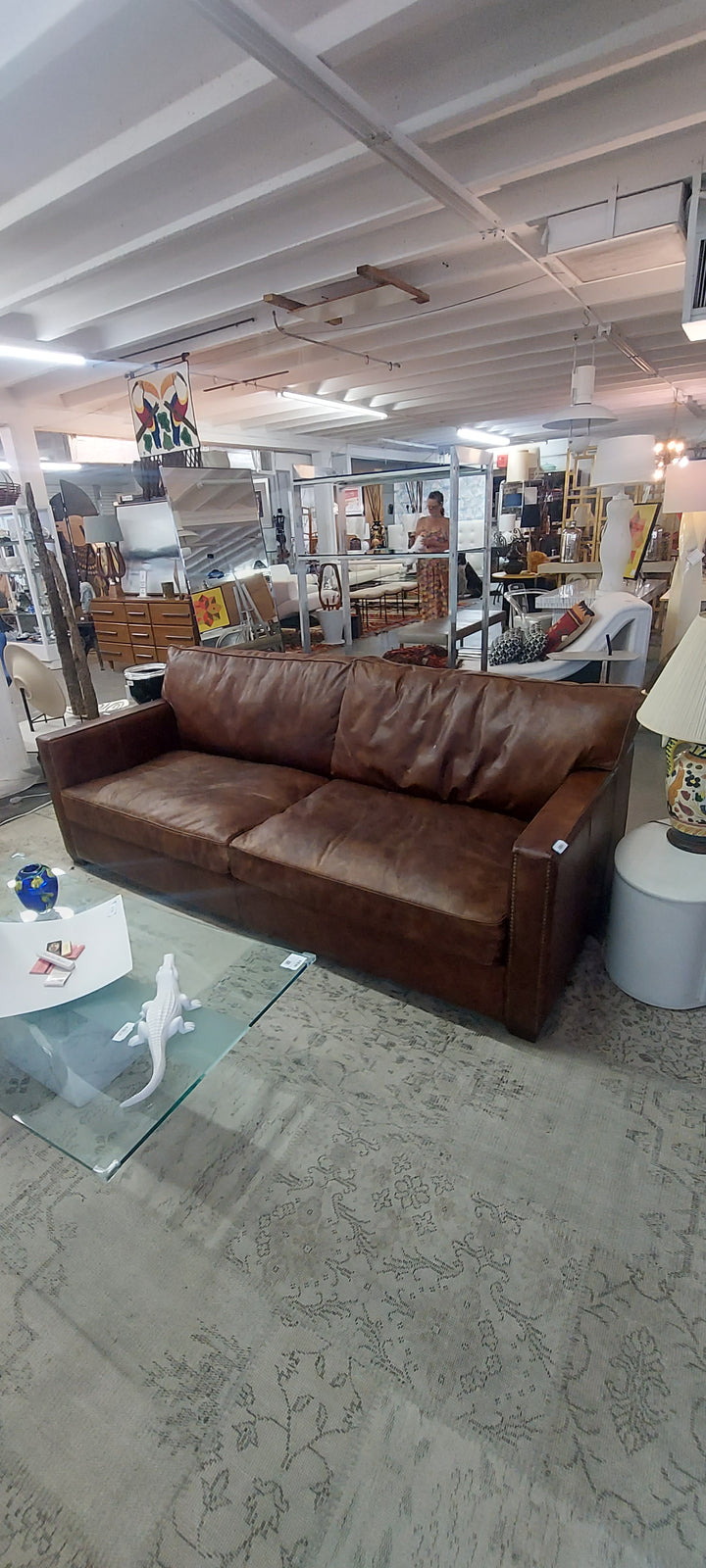Large distressed Leather sofa with nailhead trim