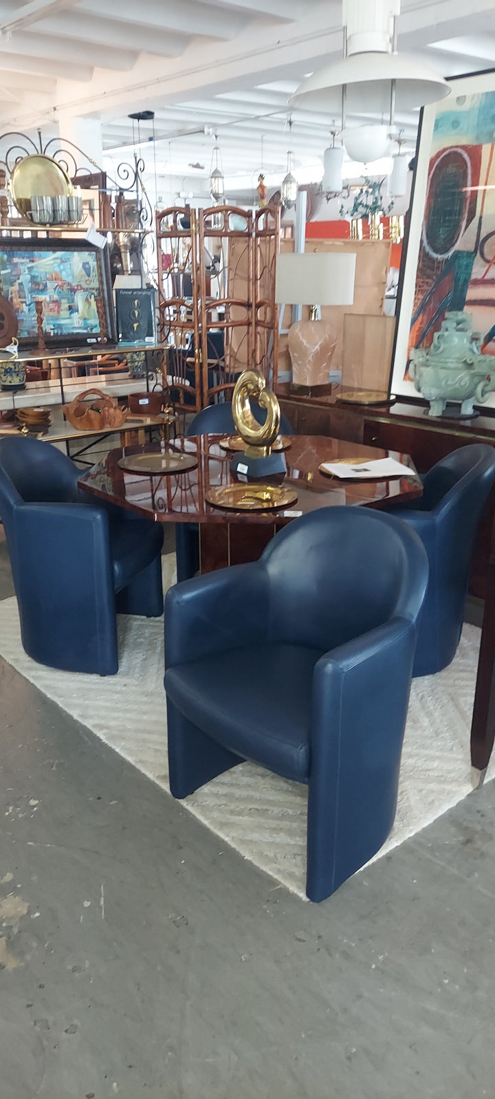 Set/ 4 Blue Leather Club chairs