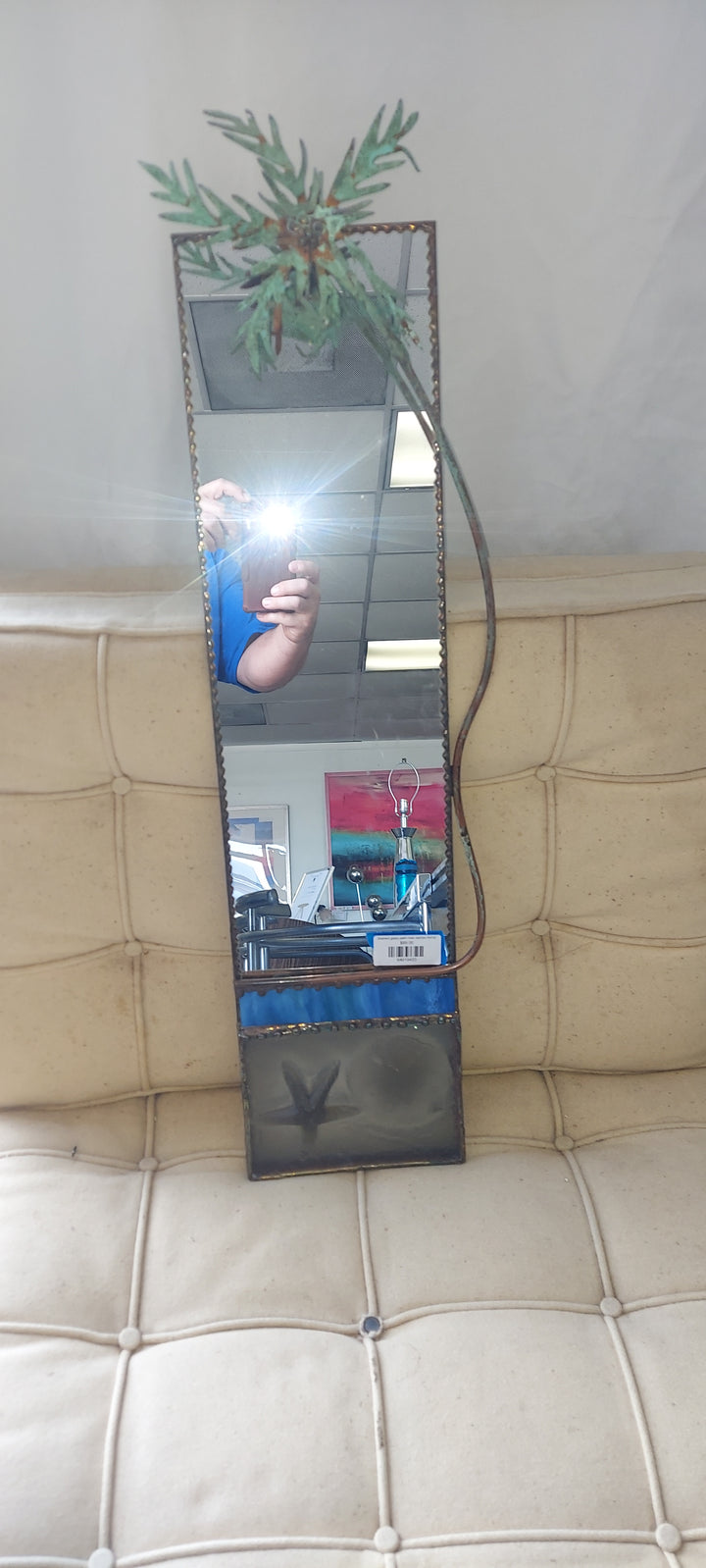 Stained glass palm tree narrow mirror