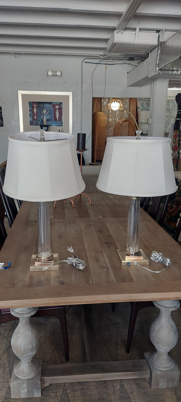 Pr Modern Glass/Chrome lamps