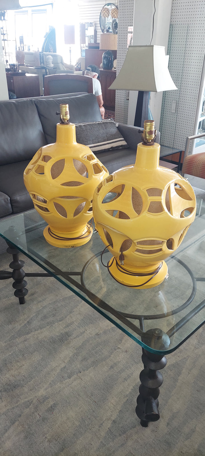 Pr of Vintage yellow lamps